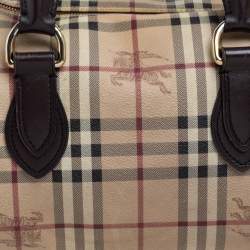 Pre Owned Burberry Beige/Brown Haymarket Check PVC and Leather Boston Bag