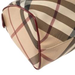 مملوكة مسبقًا Burberry Red/Beige Nova Check Coated Canvas and Patent Leather Boston Bag