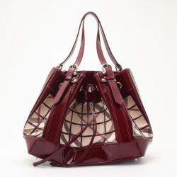 Pre Owned حقيبة بربري وارير كبيرة جلد سوداء وكاروهات نوفا