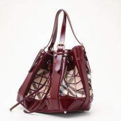 Pre Owned حقيبة بربري وارير كبيرة جلد سوداء وكاروهات نوفا