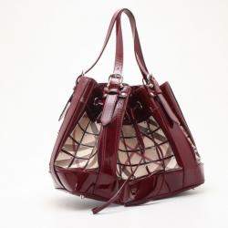 Pre Owned حقيبة بربري وارير كبيرة جلد سوداء وكاروهات نوفا