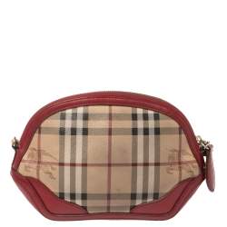 Pre Owned Burberry Red/Beige Haymarket Check Coated Canvas and Leather Mini Orchard Crossbody Bag