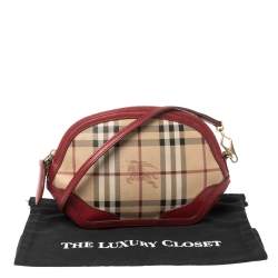 Pre Owned Burberry Red/Beige Haymarket Check Coated Canvas and Leather Mini Orchard Crossbody Bag