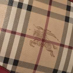 Pre Owned Burberry Red/Beige Haymarket Check Coated Canvas and Leather Mini Orchard Crossbody Bag