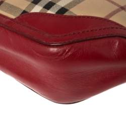 Pre Owned Burberry Red/Beige Haymarket Check Coated Canvas and Leather Mini Orchard Crossbody Bag