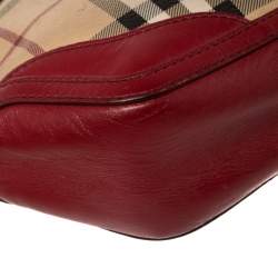 Pre Owned Burberry Red/Beige Haymarket Check Coated Canvas and Leather Mini Orchard Crossbody Bag