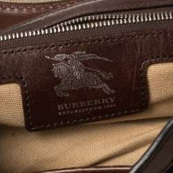 Burberry Brown Leather and Mega Check Canvas Buckle Flap Shoulder Bag