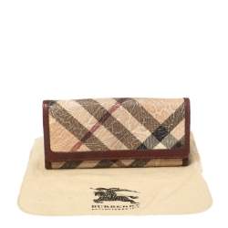 Pre Owned Burberry Beige/Maroon Floral Embossed Nova Check Canvas and Leather Molly Wallet