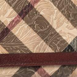 Pre Owned Burberry Beige/Maroon Floral Embossed Nova Check Canvas and Leather Molly Wallet
