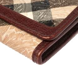 Pre Owned Burberry Beige/Maroon Floral Embossed Nova Check Canvas and Leather Molly Wallet