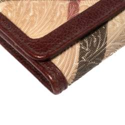 Pre Owned Burberry Beige/Maroon Floral Embossed Nova Check Canvas and Leather Molly Wallet
