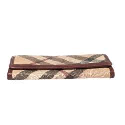 Pre Owned Burberry Beige/Maroon Floral Embossed Nova Check Canvas and Leather Molly Wallet