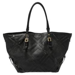 Pre Owned Burberry Black Perforated Leather Salisbury Tote