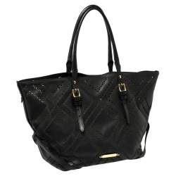 Pre Owned Burberry Black Perforated Leather Salisbury Tote