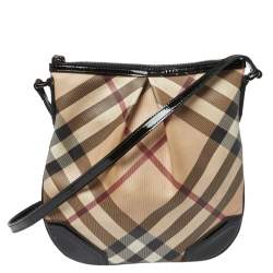 Burberry Beige/Maroon Nova Check Coated Canvas and Patent Leather Dryden Crossbody  Bag Burberry