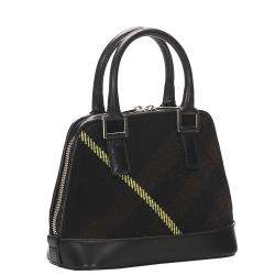 Pre Owned Burberry Black Plaid Wool Satchel