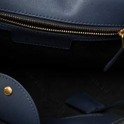 Pre Owned Burberry Blue/Tan Leather Medium DK88 Top Handle Bag