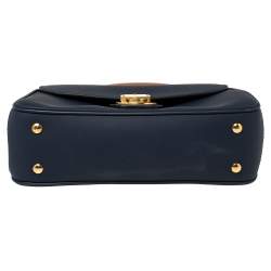 Pre Owned Burberry Blue/Tan Leather Medium DK88 Top Handle Bag