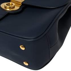 Pre Owned Burberry Blue/Tan Leather Medium DK88 Top Handle Bag
