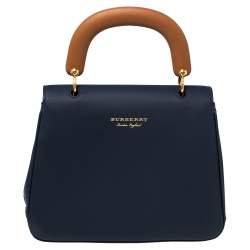 Pre Owned Burberry Blue/Tan Leather Medium DK88 Top Handle Bag