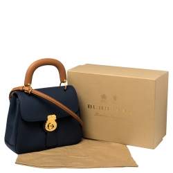 Pre Owned Burberry Blue/Tan Leather Medium DK88 Top Handle Bag