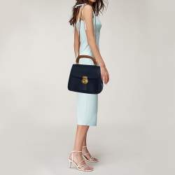 Pre Owned Burberry Blue/Tan Leather Medium DK88 Top Handle Bag