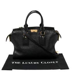 Pre Owned Burberry Black Grain Leather Clifton Signature Tote
