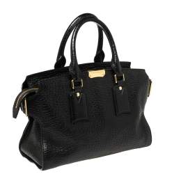 Pre Owned Burberry Black Grain Leather Clifton Signature Tote