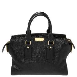 Pre Owned Burberry Black Grain Leather Clifton Signature Tote