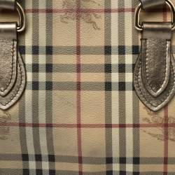 Pre Owned Burberry Beige/Metallic Haymarket Check Coated Canvas and Leather Regent Tote