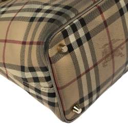 Pre Owned Burberry Beige/Metallic Haymarket Check Coated Canvas and Leather Regent Tote