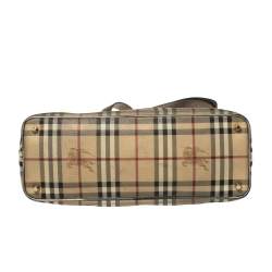 Pre Owned Burberry Beige/Metallic Haymarket Check Coated Canvas and Leather Regent Tote