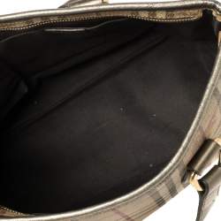 Pre Owned Burberry Beige/Metallic Haymarket Check Coated Canvas and Leather Regent Tote