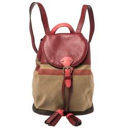 Burberry Brown/Red House Check Canvas and Leather Drawstring Backpack