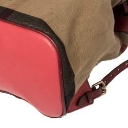 Burberry Brown/Red House Check Canvas and Leather Drawstring Backpack