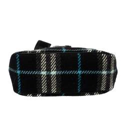 Pre Owned Burberry Black Classic Check Wool and Croc Embossed Leather Vintage Flap Tp Handle Bag