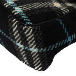 Pre Owned Burberry Black Classic Check Wool and Croc Embossed Leather Vintage Flap Tp Handle Bag
