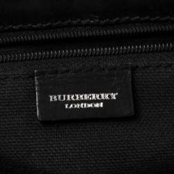 Pre Owned Burberry Black Classic Check Wool and Croc Embossed Leather Vintage Flap Tp Handle Bag