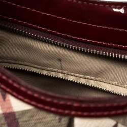 Pre Owned Burberry Burgundy/Beige Star Check PVC and Patent Leather Hernville Hobo