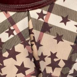 Pre Owned Burberry Burgundy/Beige Star Check PVC and Patent Leather Hernville Hobo