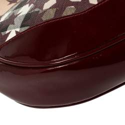 Pre Owned Burberry Burgundy/Beige Star Check PVC and Patent Leather Hernville Hobo