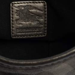 Pre Owned Burberry Grey Beat Check Shimmer Canvas and Leather Small Brooklyn Hobo