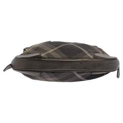 Pre Owned Burberry Grey Beat Check Shimmer Canvas and Leather Small Brooklyn Hobo