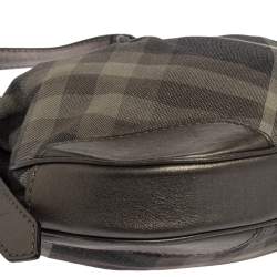 Pre Owned Burberry Grey Beat Check Shimmer Canvas and Leather Small Brooklyn Hobo