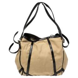 Pre Owned حقيبة يد بربري كانتربري جلد و كانفاس أسود و كاكي