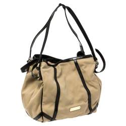 Pre Owned حقيبة يد بربري كانتربري جلد و كانفاس أسود و كاكي