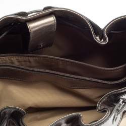 Pre Owned حقيبة هوبو بربري واريور صغيرة جلد و كانفاس مربعات نوفا رصاصي ميتاليك