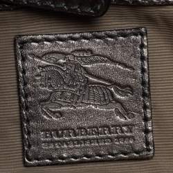 Pre Owned حقيبة هوبو بربري واريور صغيرة جلد و كانفاس مربعات نوفا رصاصي ميتاليك