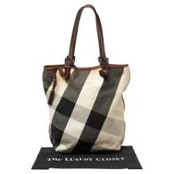 Burberry Brown/Beige Mega Check Canvas and Leather Victoria Tote