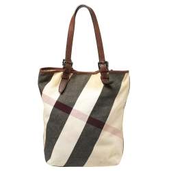 Burberry Brown/Beige Mega Check Canvas and Leather Victoria Tote